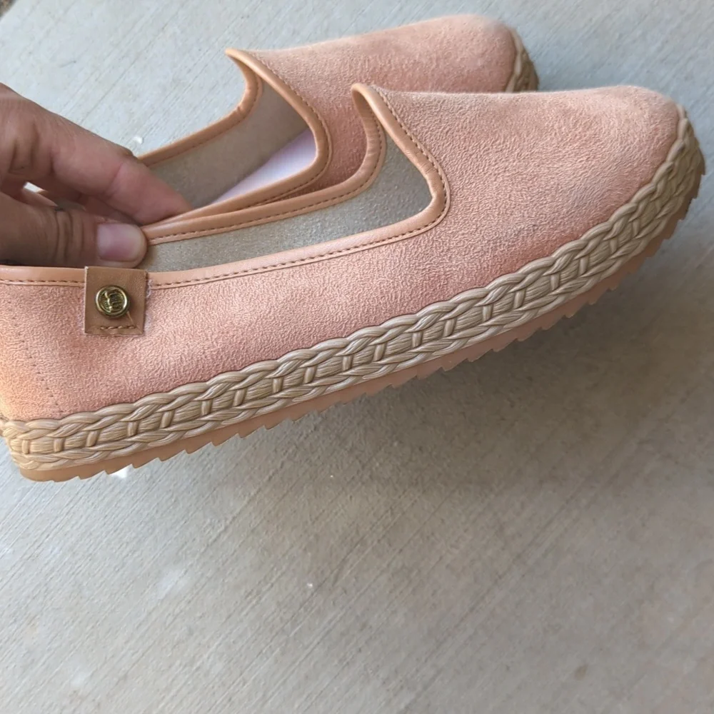 Moleca Pink Slip On Brazillian Round Toe‎ Flats Shoes 6